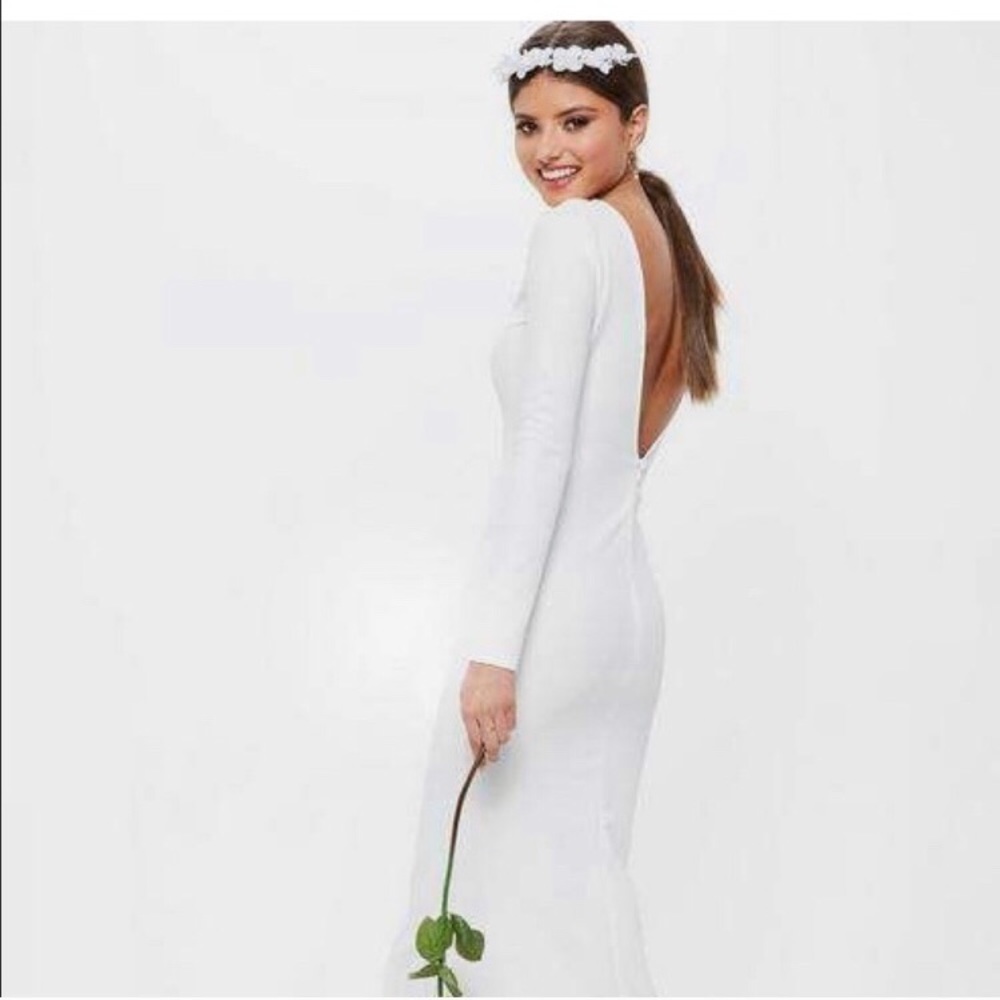ISO MISGUIDED BRIDAL WHITE LONG SLEEVE OPEN BACK F